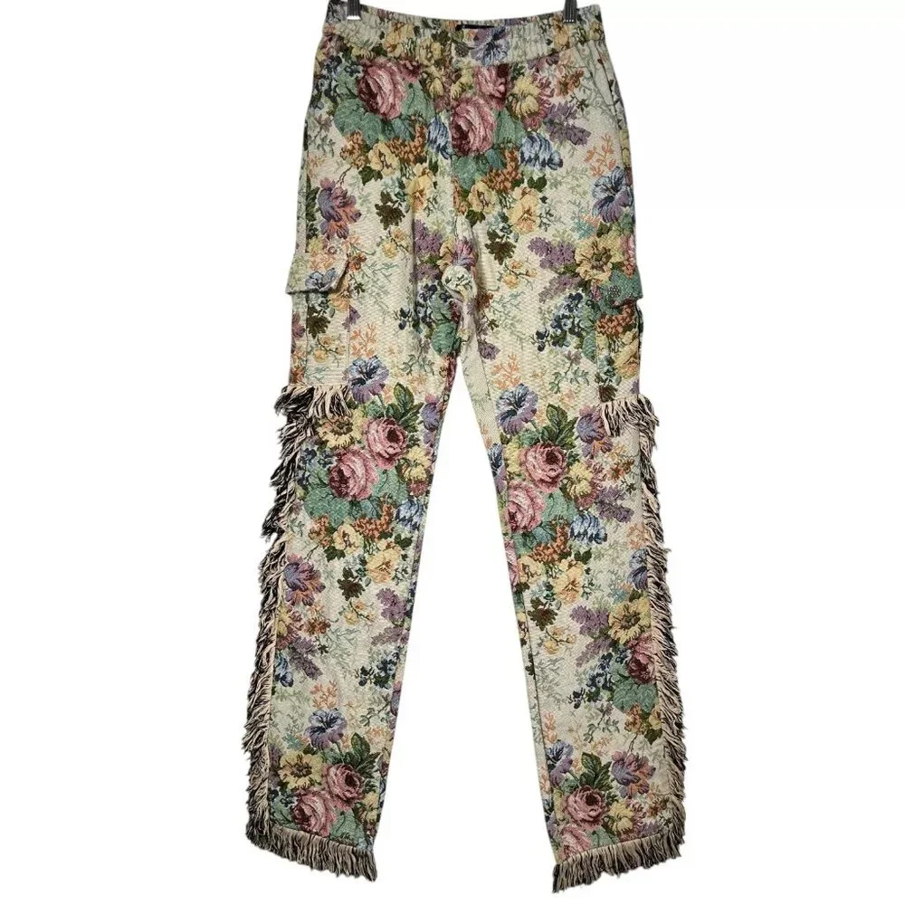 Vintage Guapi Floral Tapestry Mid Rise Frayed Edge Cargo Trouser Pants Size 30 - Picture 6 of 16